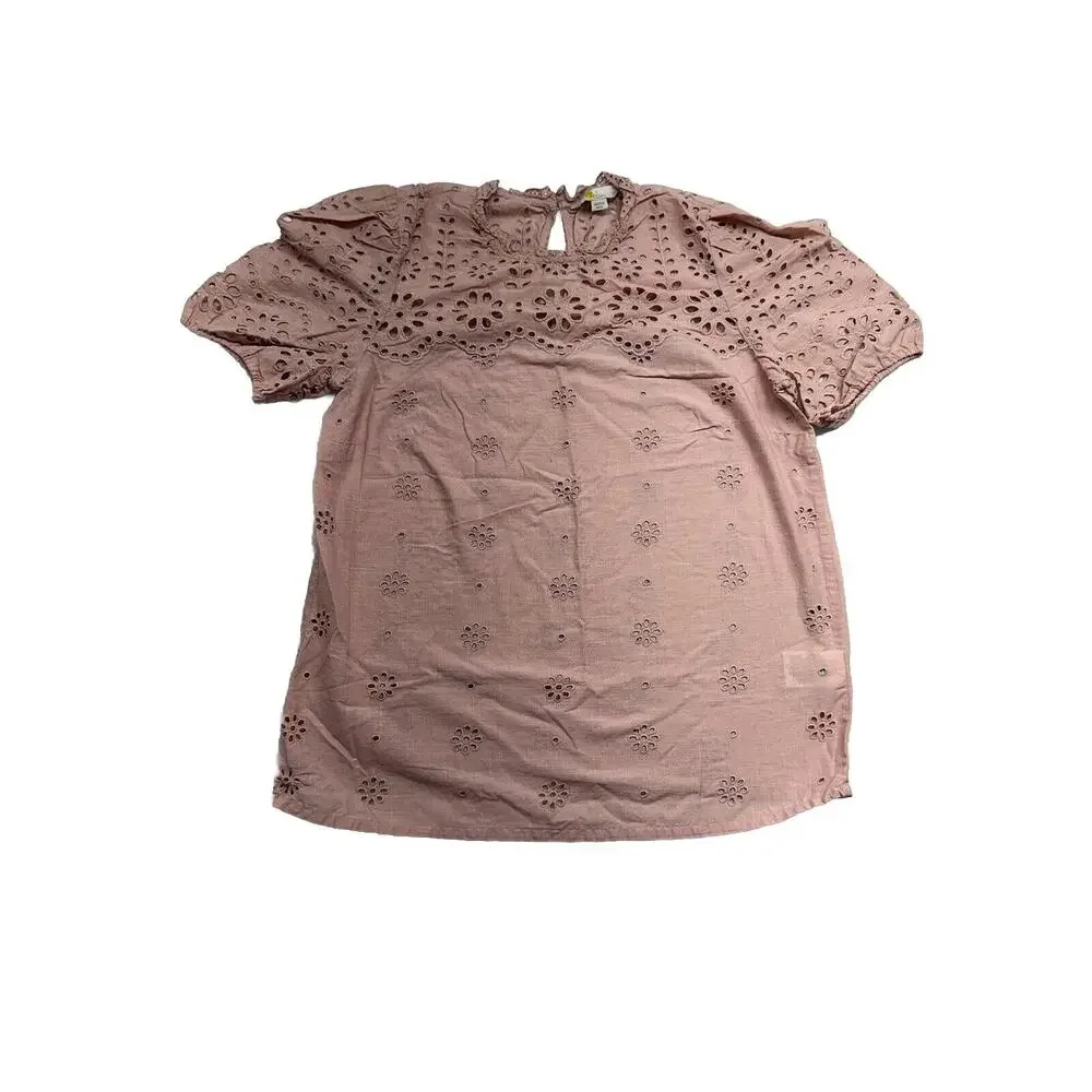 BODEN Altheda Broderie Top UK 10 US 6 Ruffle Puff Sleeve Pink Blouse 100% Cotton